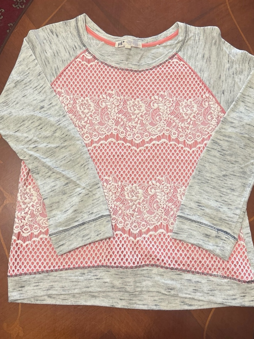 Pink Lace-Panel Pullover Top